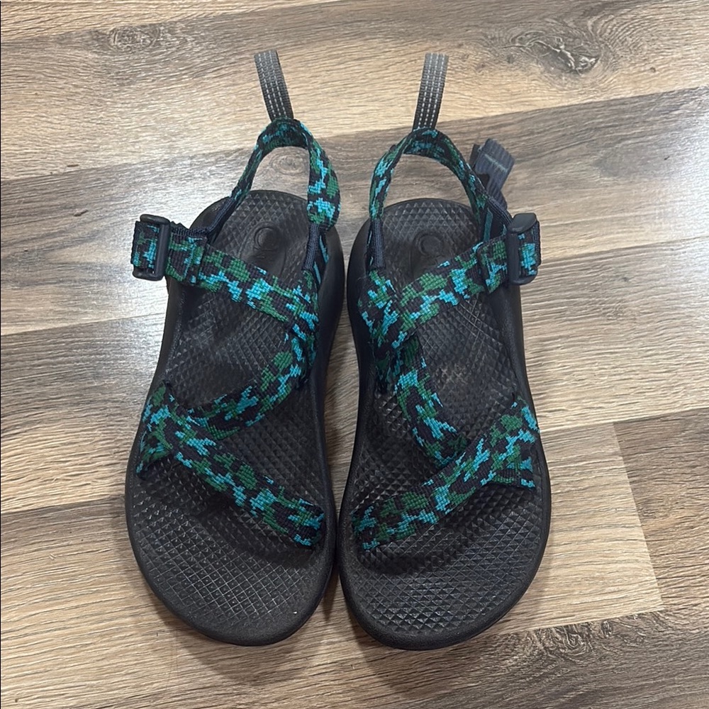 Chaco Black and Green Sandals